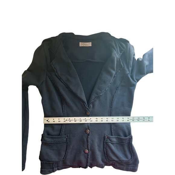R Jeans Black Grunge Jacket L Tailored Fit Button Front Distressed Edge READ - Picture 13 of 14